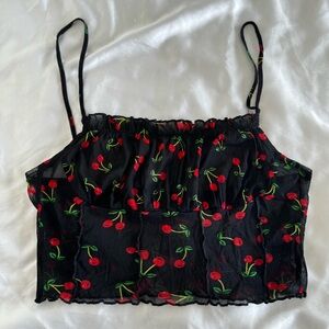 SHEIN cherry sheer strap crop top